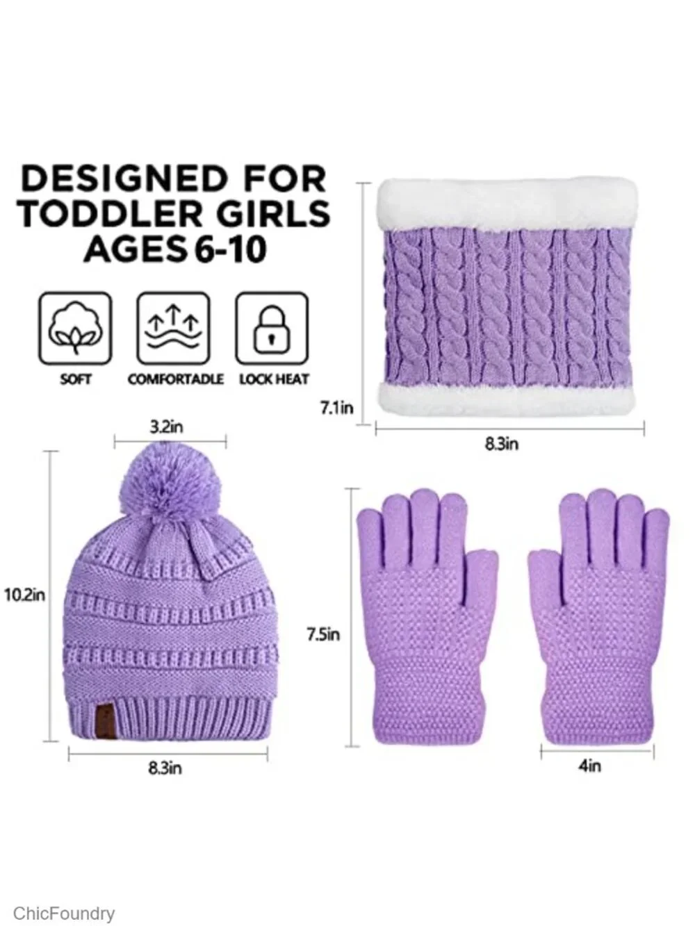 Kids Winter Beanie Hat Scarf Gloves Set with Fleece Lining